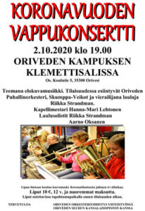 Koronavuoden Vappukonsertti 2.10.2020 – Oriveden Kampus